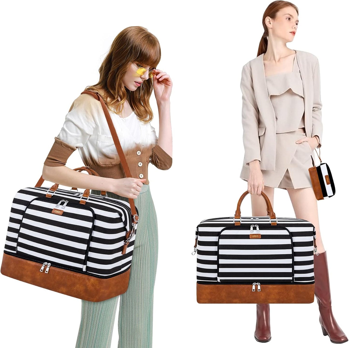 Travel Weekender Bag for Women, Overnight Bag with Shoe Compartment Oversized Travel Duffel Bag Carry On Tote 21"