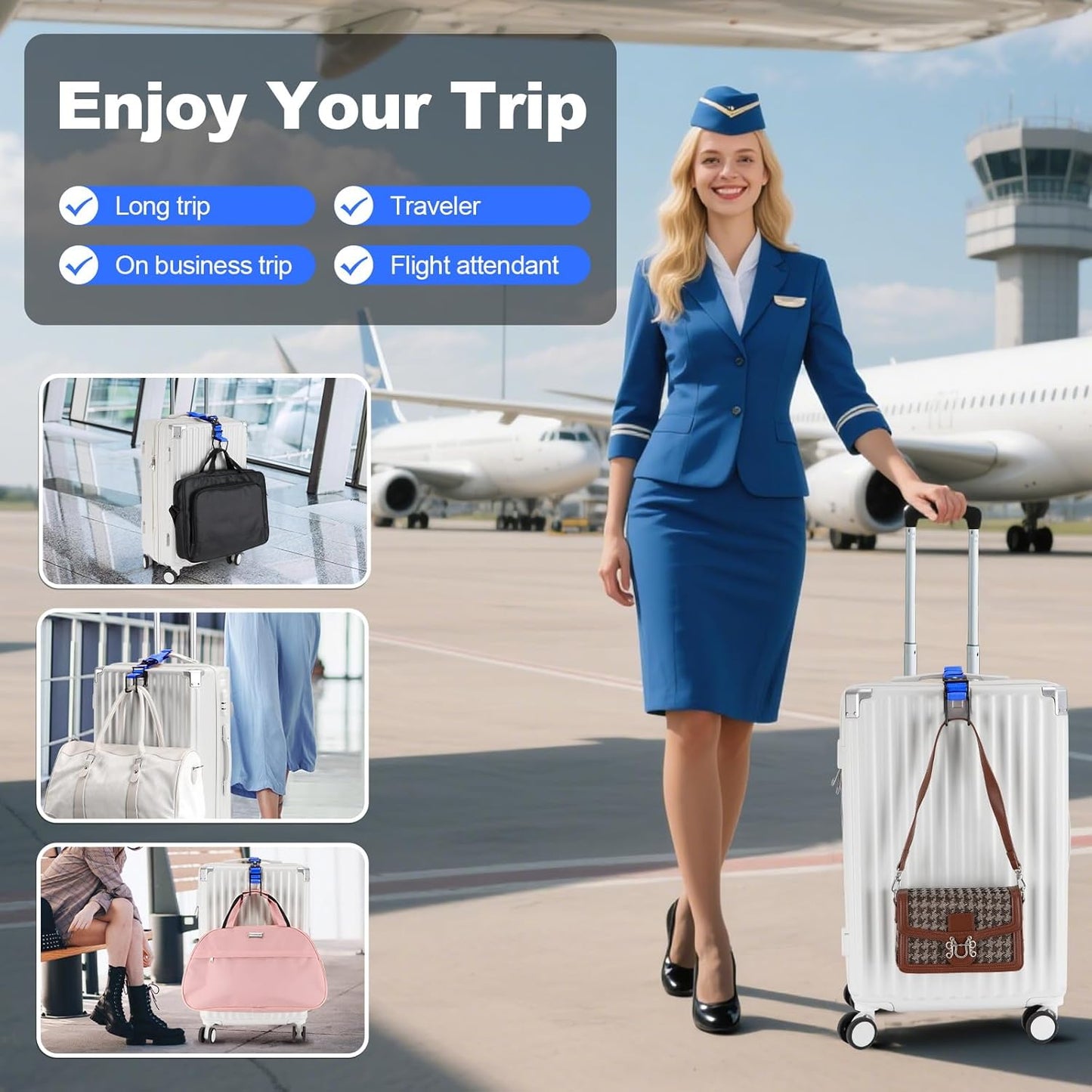 Luggage Hook Strap, J Hook for Luggage Strap Flight Attendant with Hands Free, Adjustable Travel Luggage Straps for Add a Bag Hook