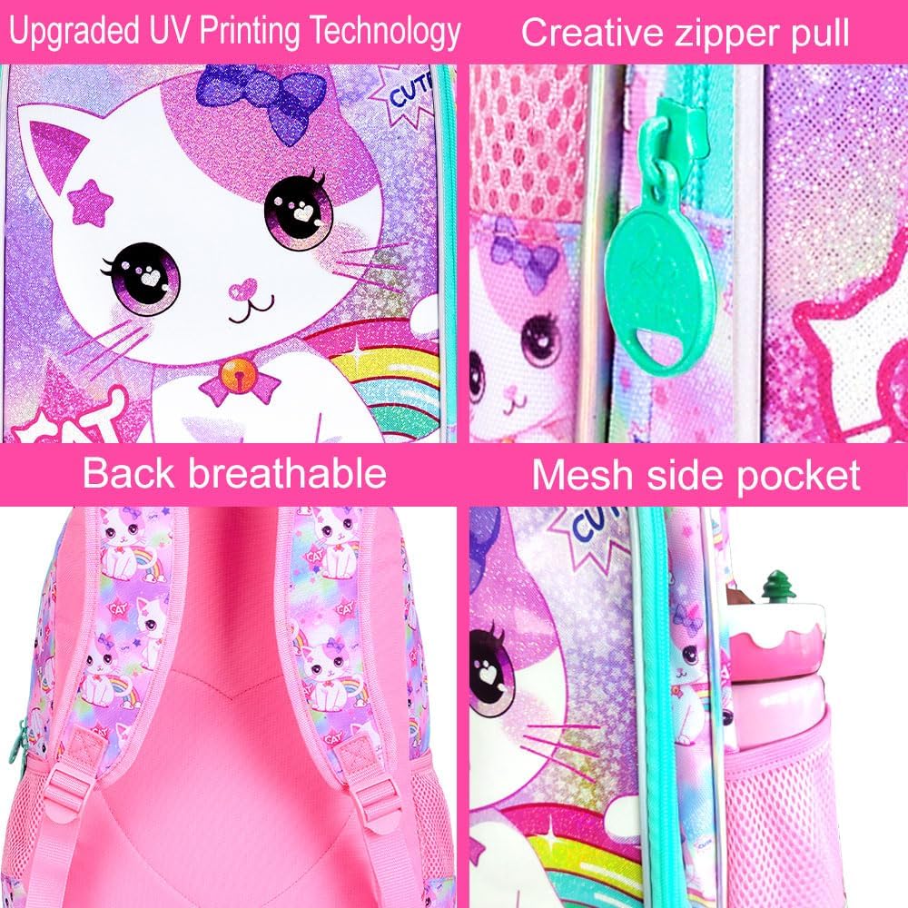 3PCS Kids Backpacks for Girls, 16" Little Kid Preschool School Bookbag and Lunch Box - Unicorn/Mermaid/Flamingo