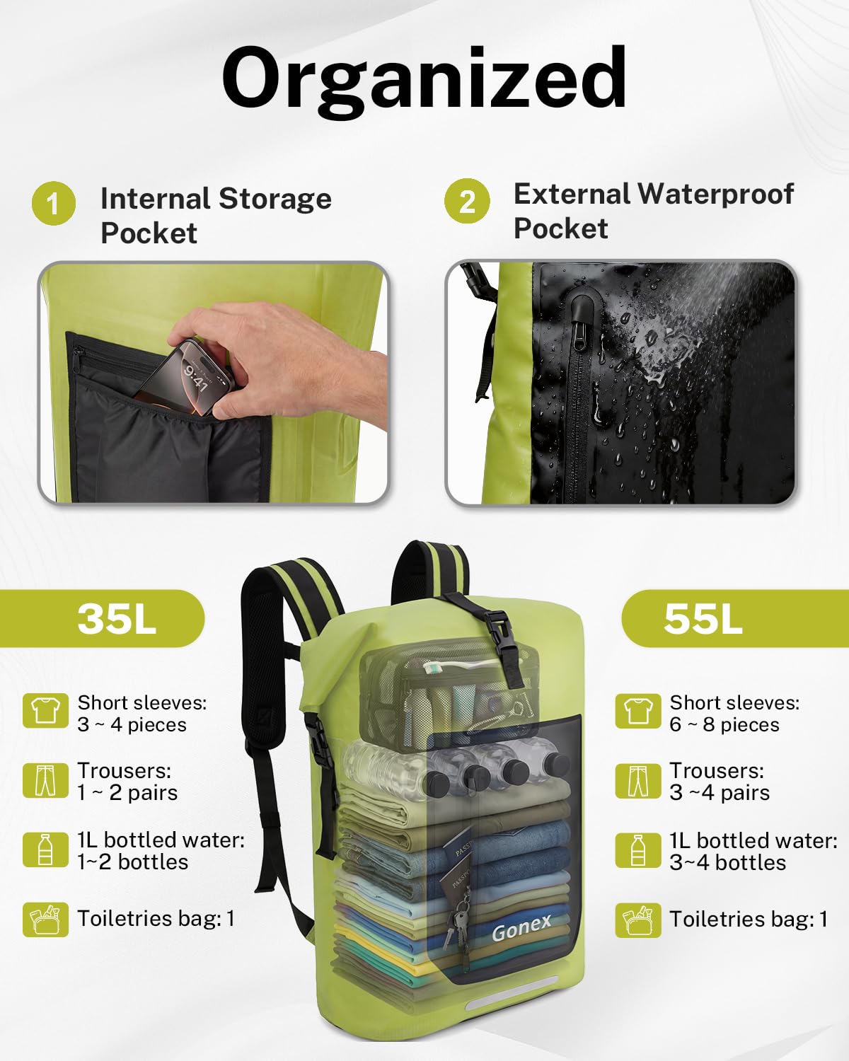 Gonex Waterproof Ultralight TPU Backpack 35L Roll Top Dry Bag, Kayaking