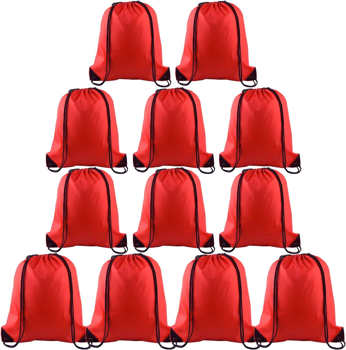KUUQA 12 Pcs Drawstring Backpack Bags Sport Gym Sack Cinch Bags Bulk for School Traveling and Storage (Red)