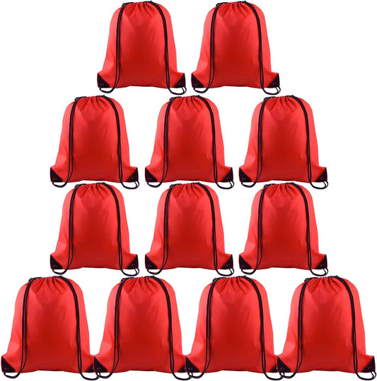KUUQA 12 Pcs Drawstring Backpack Bags Sport Gym Sack Cinch Bags Bulk for School Traveling and Storage (Red)