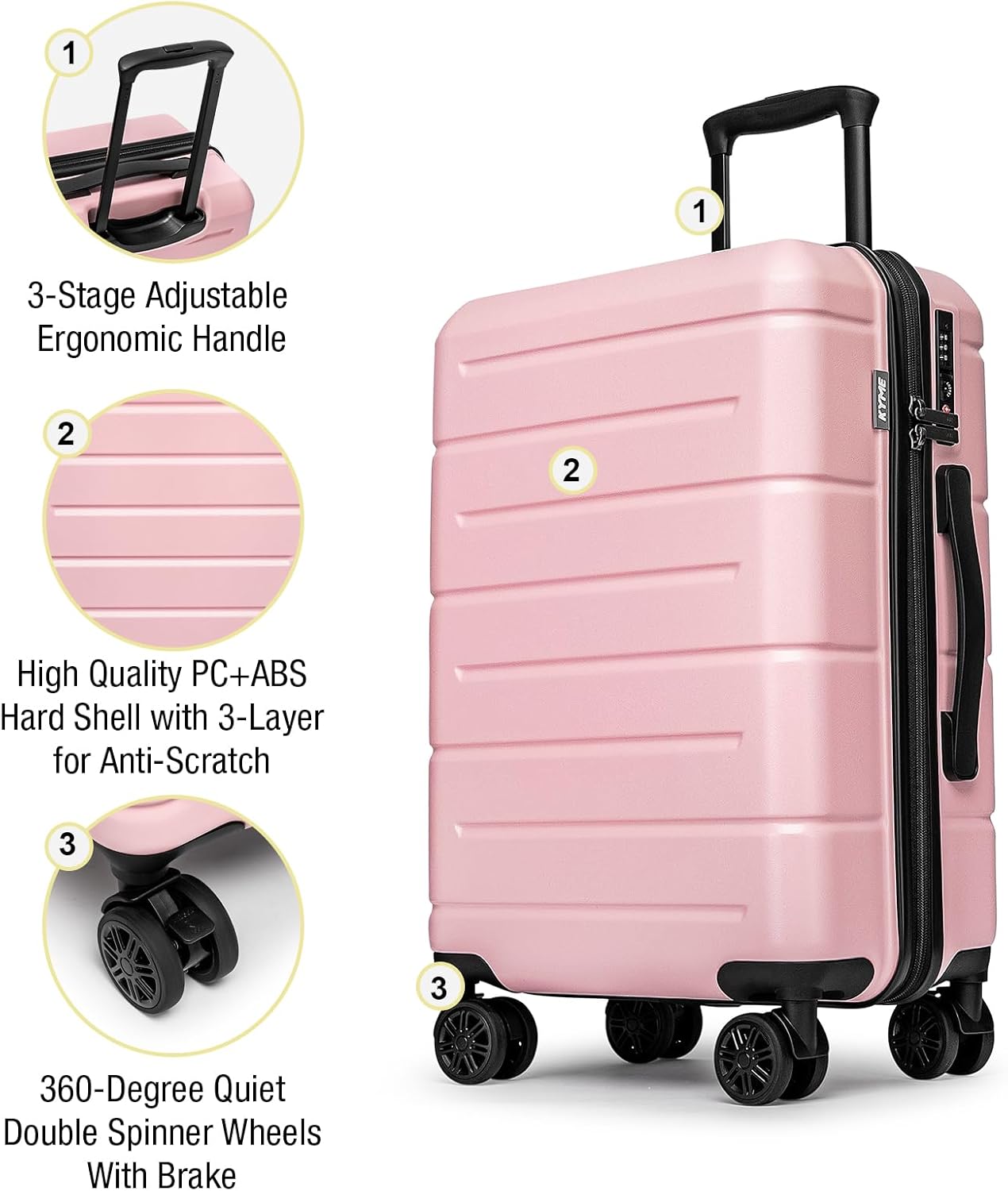 KYME 26 Inch Luggage TSA Approved Hard Shell Suitcases with Spinner Wheels Durable Medium Travel