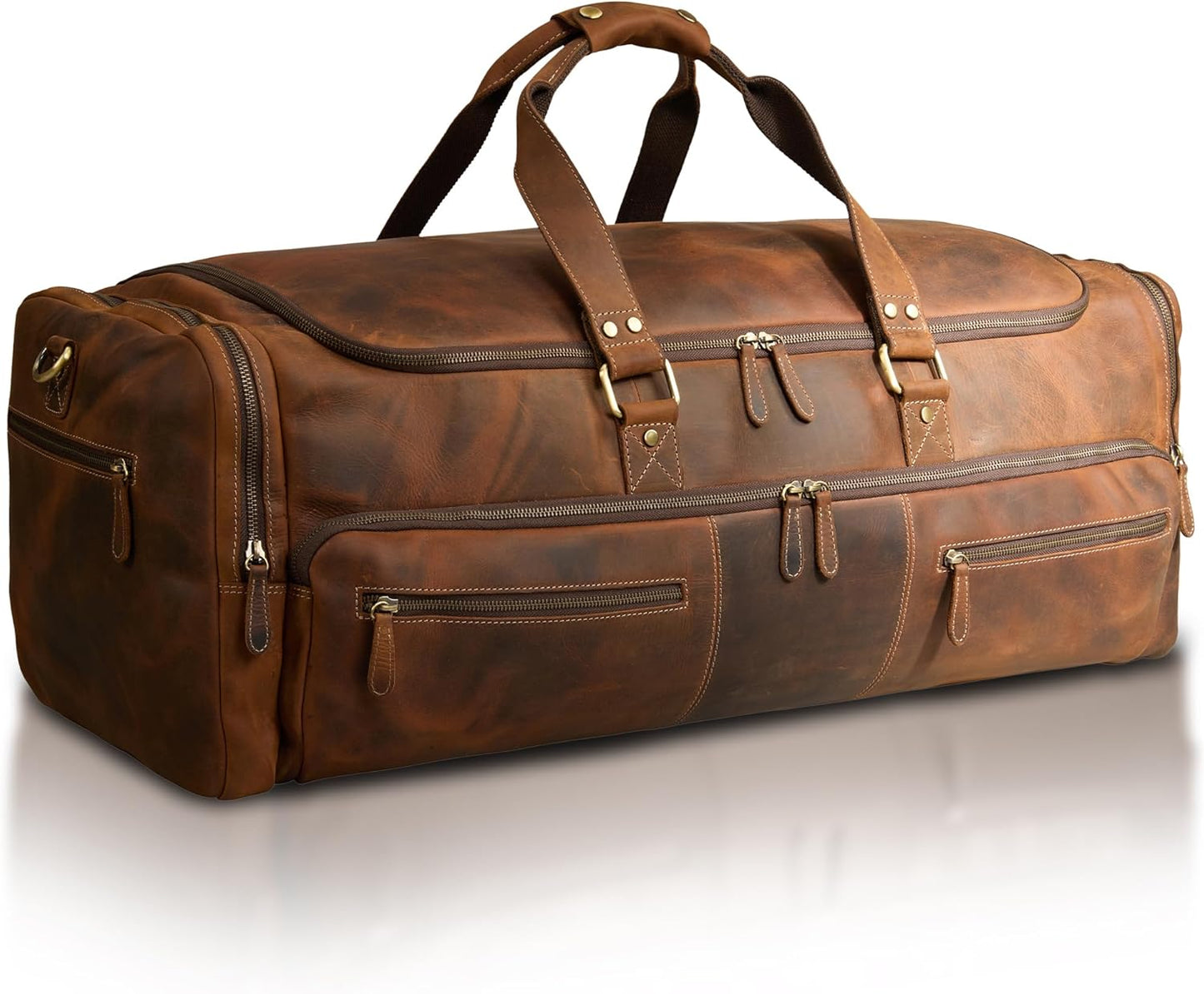 Luxorro Full Grain Leather Duffle Bag for Men | Large Weekender & Road Trip Bag | 30 Inch, 70L Capacity | Mens Overnight Travel & Gym Duffel | Dark Brown