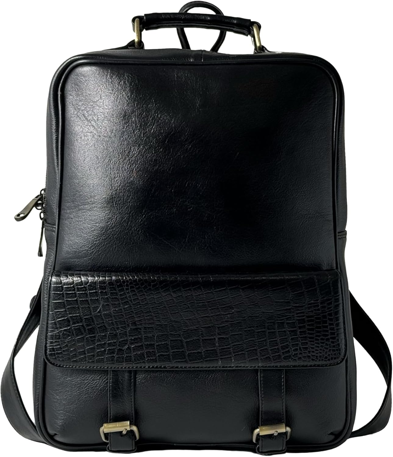 Genuine Leather Luxury Backpack Multi-functional Elegant Daypack Office Travel Leisure 15.6" Laptop Bag (Black)