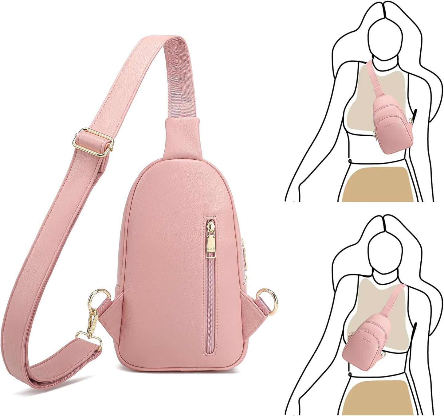 INICAT Crossbody Sling Bags Travel Cross Body Purses Faux Leather Fanny Packs Chest Bag for Women