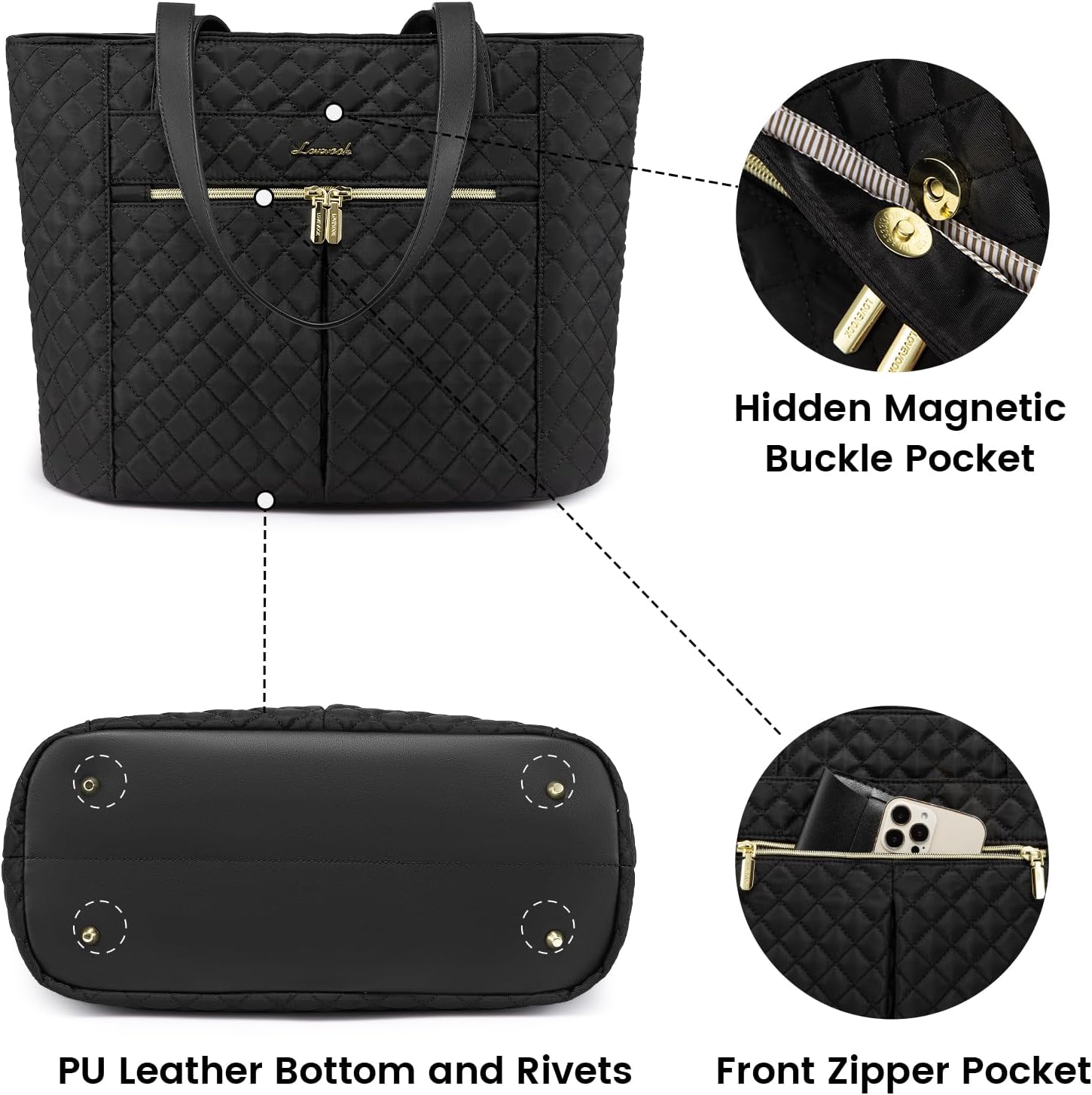 LOVEVOOK Laptop Bag for Women 17 inch,Diamond Quilted Work Tote Bags Womens Laptop Tote Bag