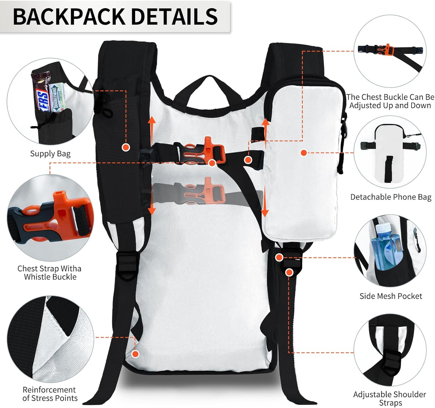 Hiking Backpack 10L/15L Small Daypack Lightweight Packable Travel Foldable Water Resistan for Women Men (White, 15L)