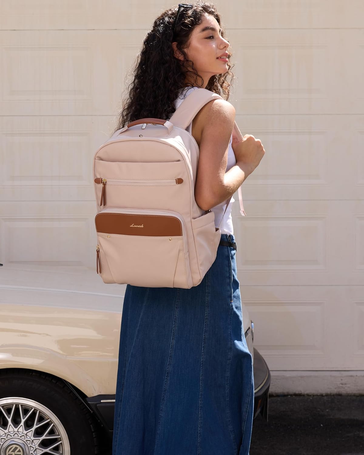 LOVEVOOK Laptop Backpack for Women, 17.3" Work Backpack Purse, Travel Personal Item Bag, Carry On Business Computer Bag, Casual Daypack for Office, School, or Gift, Apricot Brown