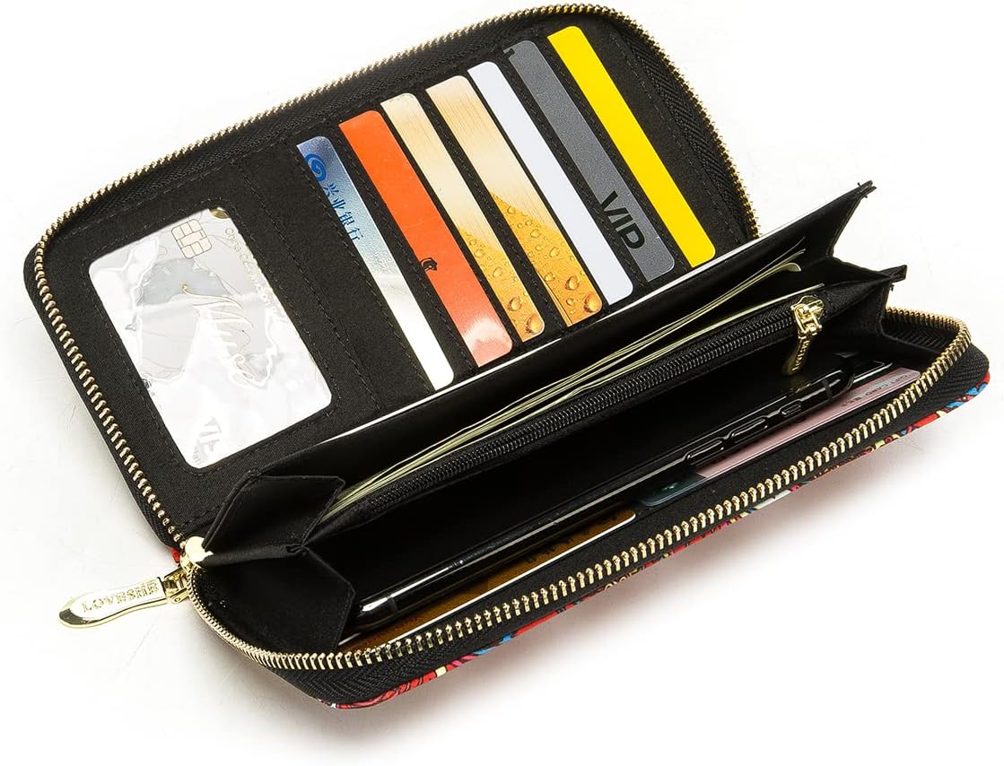 Women Wallet Card RFID For Womens Holder Blocking Credit Small Zipper Purse Pocket Bifold Slim Coin ID Ladies Wristlet Clutch Large Capacity Window Case Travel Zip Women's