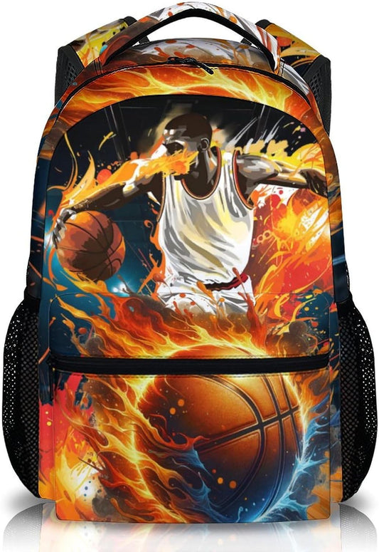School Bookbag for Kids, Basketball Backpacks for Students Boys 6-8, 17 Inch Large Capacity Sports School Bag for Preschool Elementary Camping Hiking