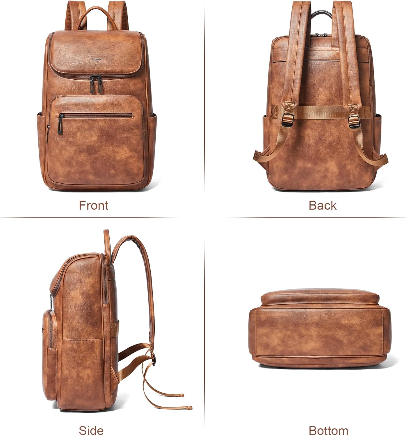 Computer Leather Backpack for Women Travel Back pack with 15.6 inch Laptop Compartment, Vintage Ladies Backpack, Brown