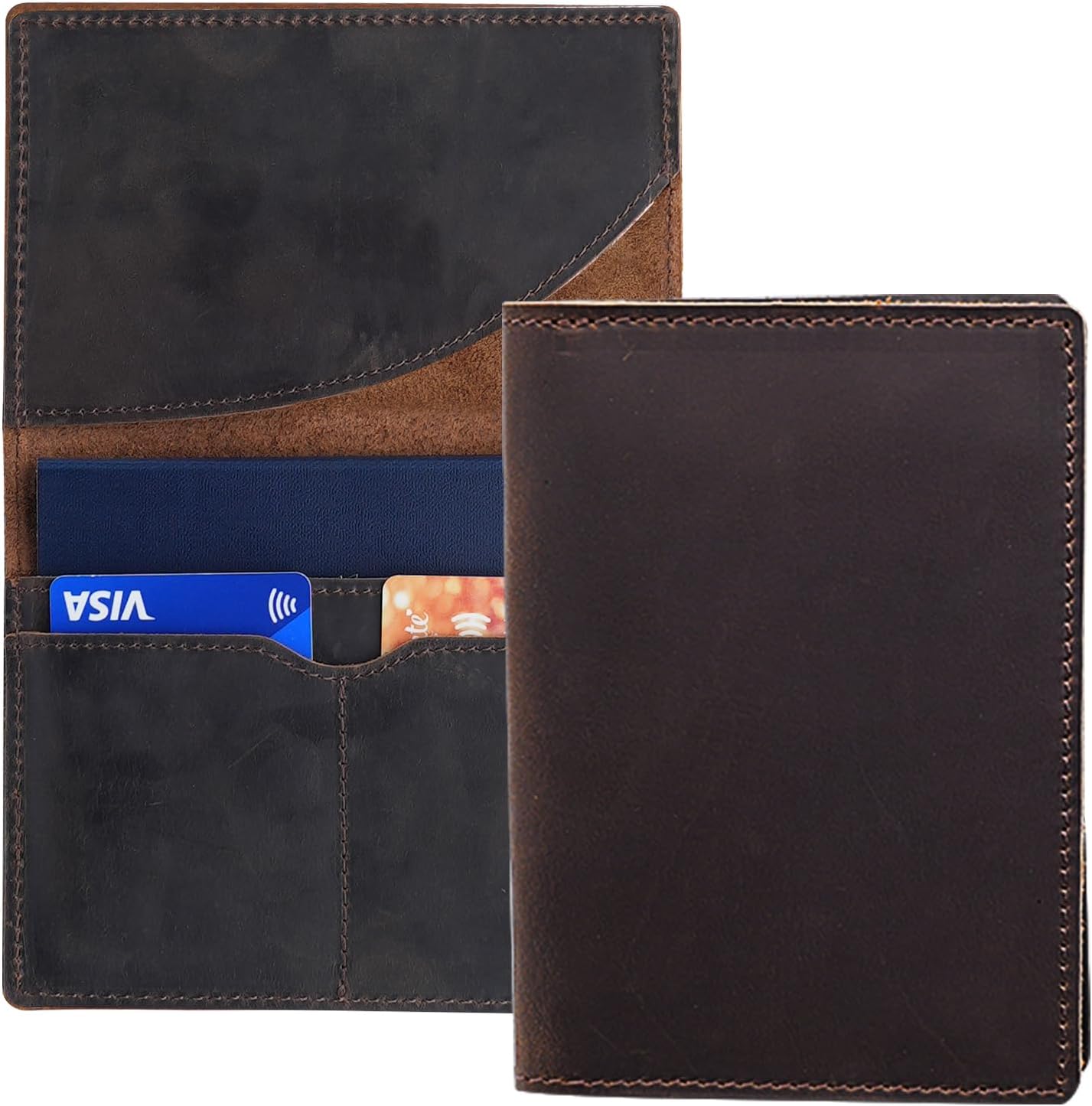 Leather Passport Holder with Travel Wallet, Genuine Leather Passport Cover- Passport Wallet