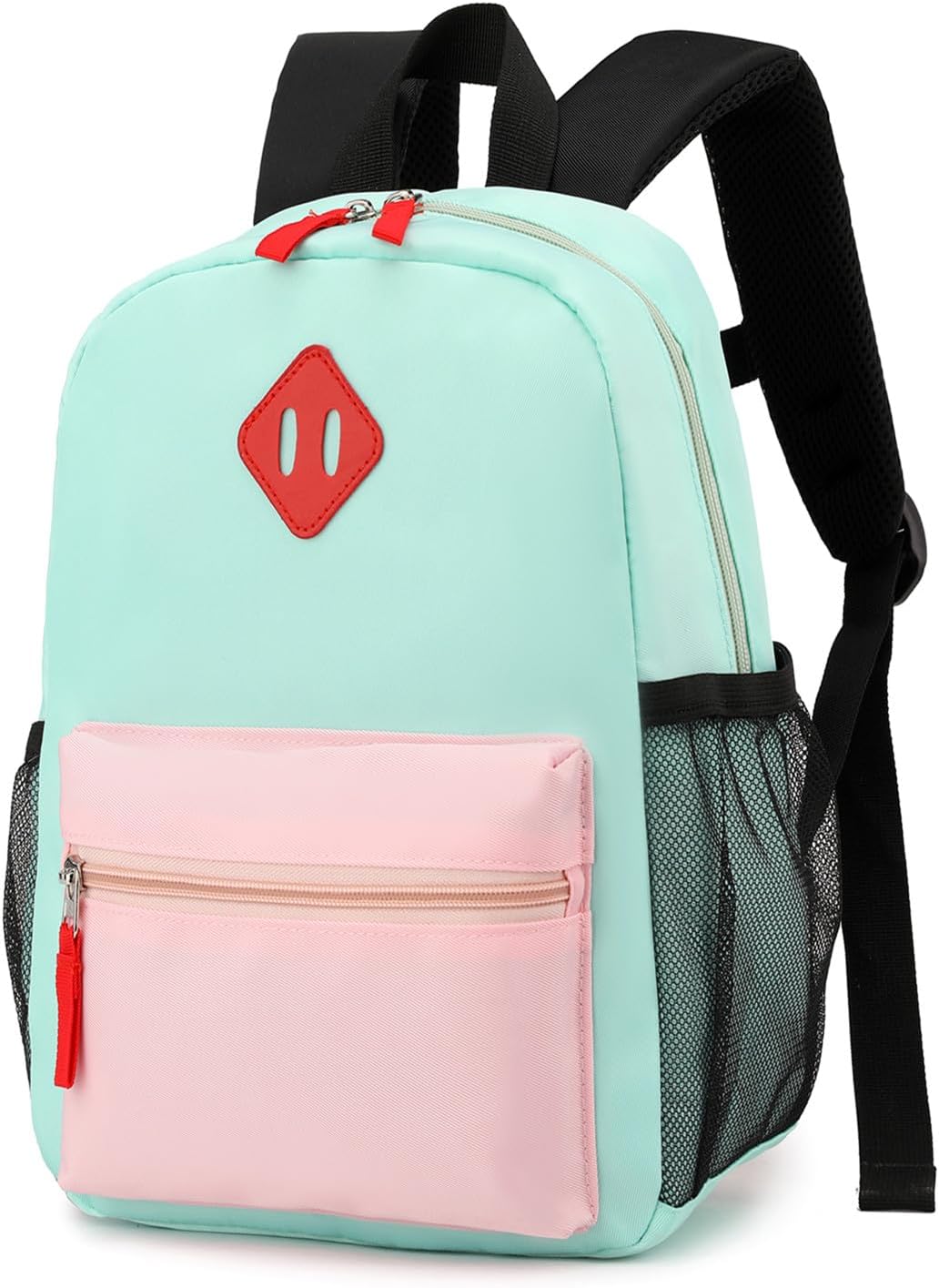 Elementary Backpack for Boys and Girls 5-9 Years Kindergarten Primary Kids Bookbag with Chest Buckle (Pink Green, Large-17"H)