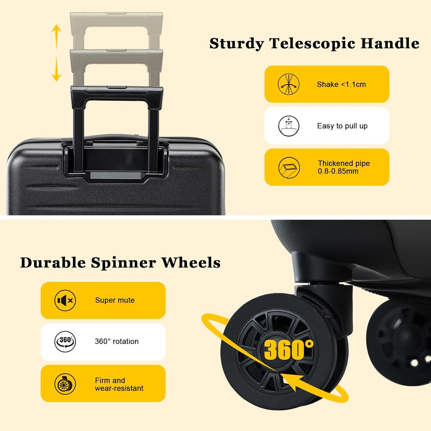 16 Inch Carry On Luggage Airline Approved, Expandable Lightweight ABS+PC Hard Shell Suitcases with