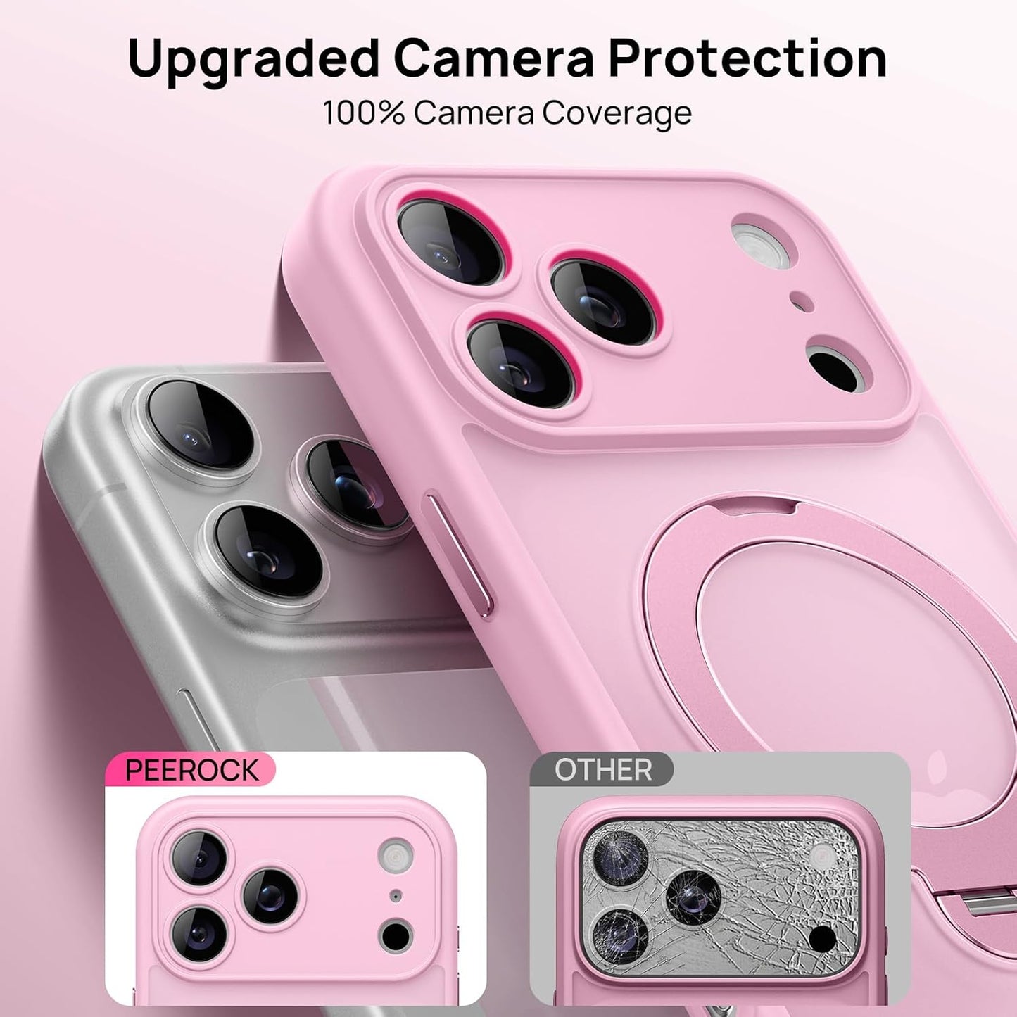 360° Spin Magnetic Stand for iPhone 17 Pro Case, [Fit for MagSafe][Military Protection][Full Camera Protection] Adjustable Kickstand iPhone Case for iPhone 17 Pro 6.3", Pink
