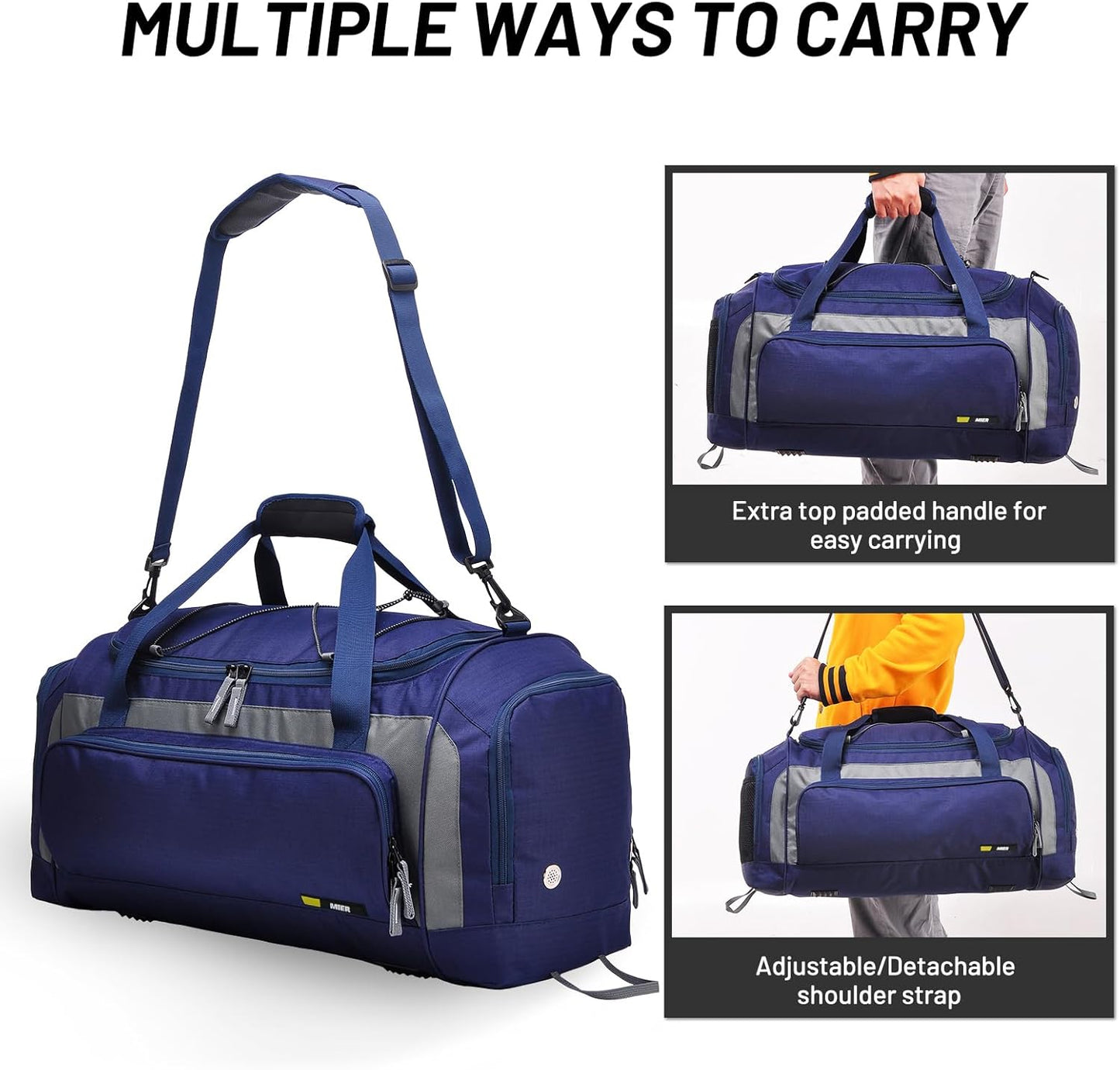 MIER Large Gym Bag for Men Sports Duffle Bag with Shoe Compartment 60L Lightweight Duffel Bags for Workout Fitness Travel