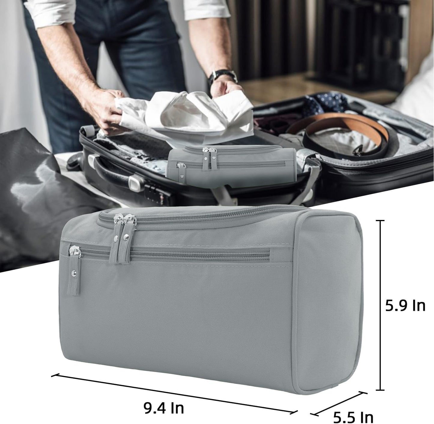 Buruis Travel Toiletry Bag for Men and Women, Hanging Toiletry Organizer Cosmetics Makeup Bag, Water-resistant Dopp Kit Shaving Bag, Small Toiletry Bag for Travel Essentials, Accessories (Gray)