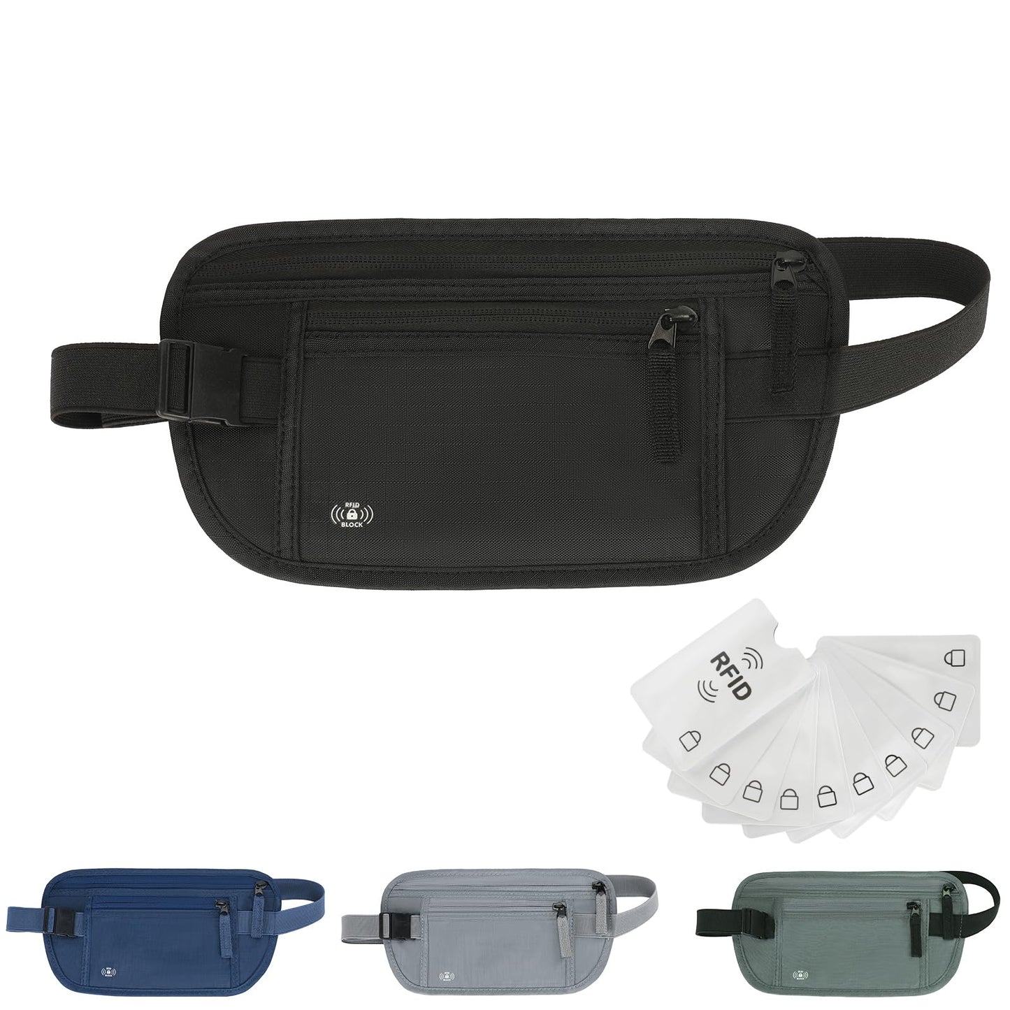 Money Belt for Travel, RFID Blocking, Hidden Money Belt, Passport Holder for Travel (Black)