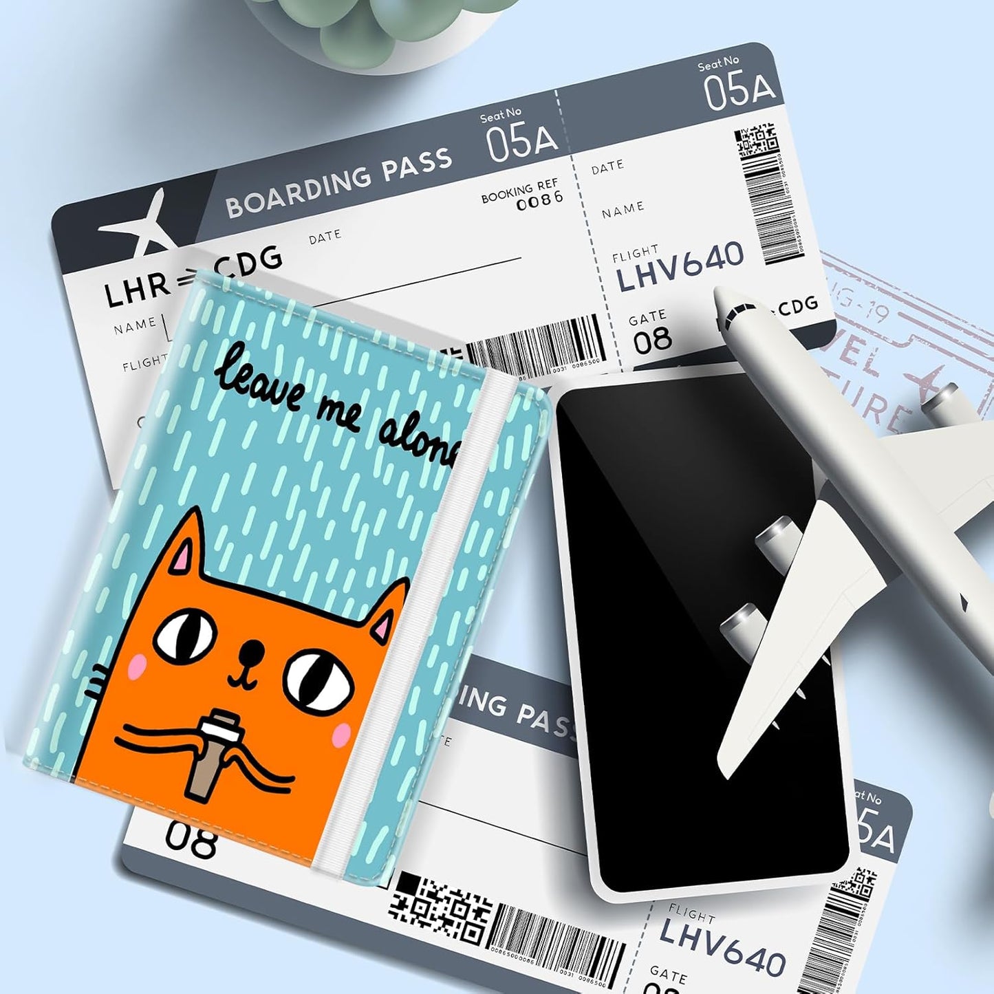 Passport Holder for Travel, Cute Passport Cover for Women Men, Waterproof PU Leather Rfid Blocking Passport Wallet with Credit Card Case for Travel Family, Boys Girls Travel Essentials