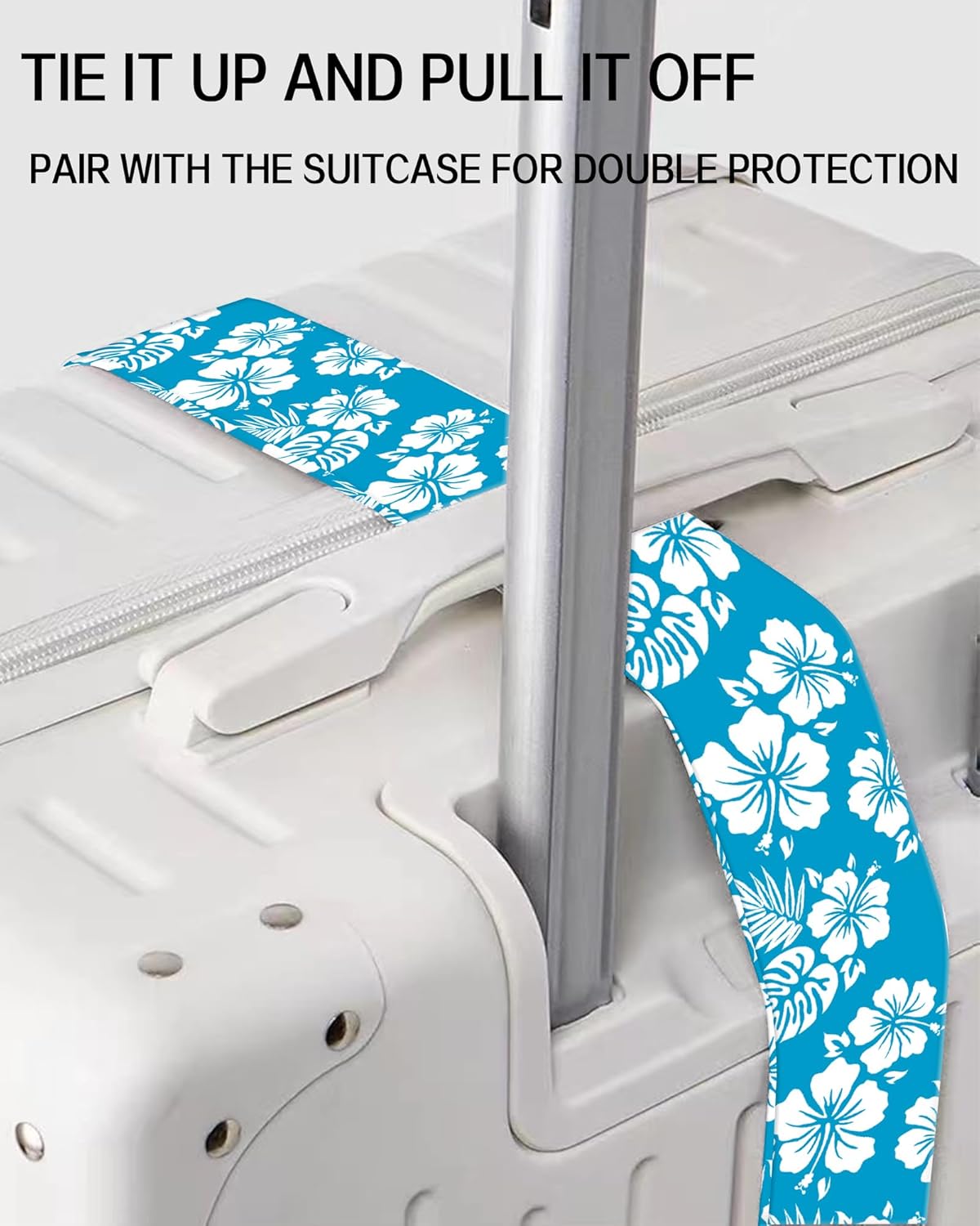Luggage Straps for Suitcases, Adjustable Travel Belt, Durable Wide Luggage Strap, Cute Suitcase Strap Identifiers with Buckle, Bag Straps for Luggage, Blue White Flowers