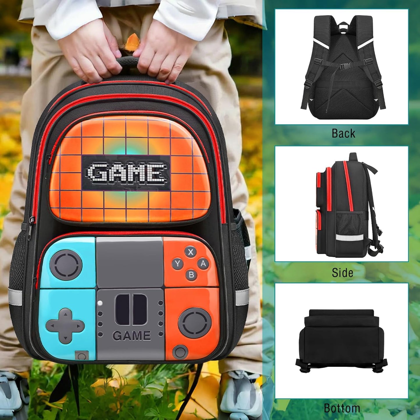 School Backpack For Boys,Gamer Kids Backpack For Elementary Middle School Student Age 6-14,17″ Video Game Bookbag For Laptop