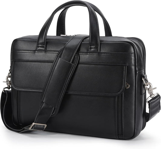 Masa Kawa Leather Briefcase for Men 15.6", 17" Laptop Computer Case Business Travel Work Messenger Cross Body Shoulder Bag