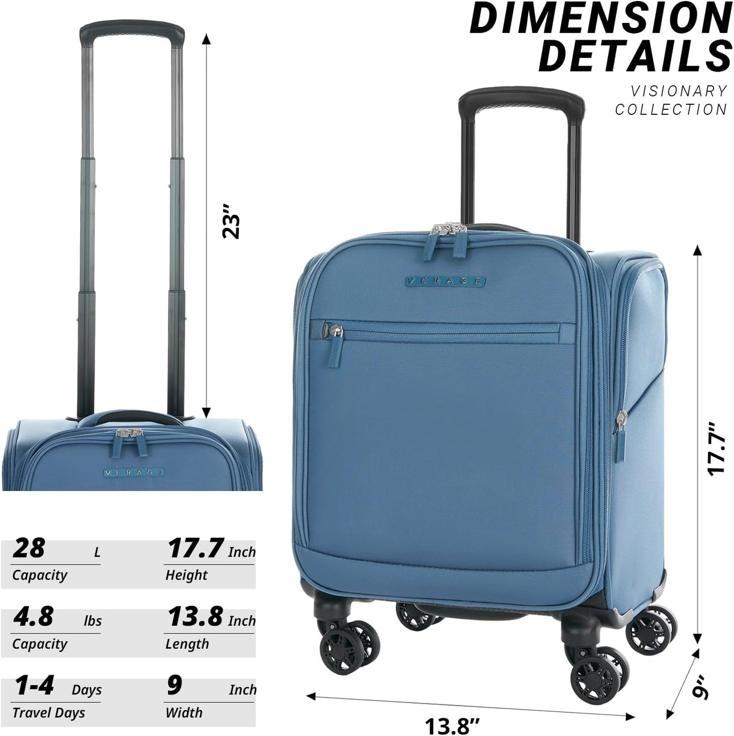 Verage Underseat Carry On Luggage with Spinner Wheels (Coast Blue, 14.5-Inch Plus Underseat Pro)