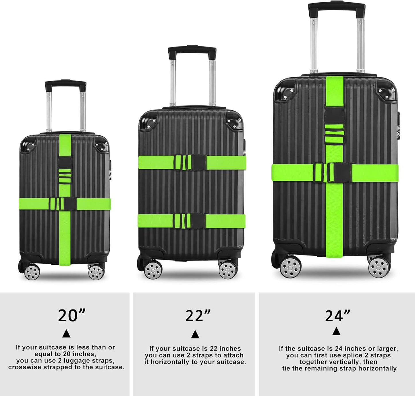 vivinin 4 Pack Luggage Straps, Luggage Belt with Buckle Closure, Adjustable Luggage Belt for Travel Bag Closure, Luggage Security (Neon Green)
