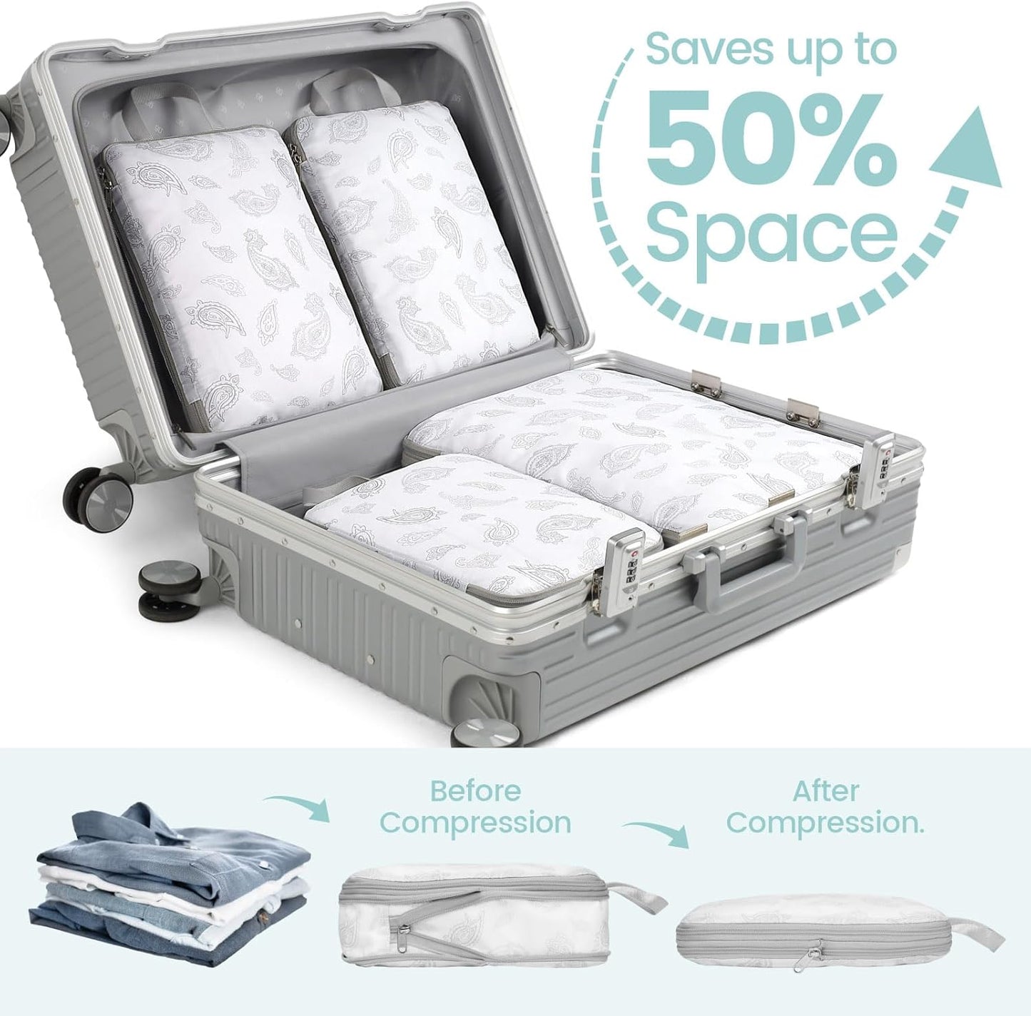 Cambond Compression Packing Cubes for Travel Women - Travel Bags Luggage Organizers Travel Essentials Compression Cubes for Travel Carry on Suitcases Organizer