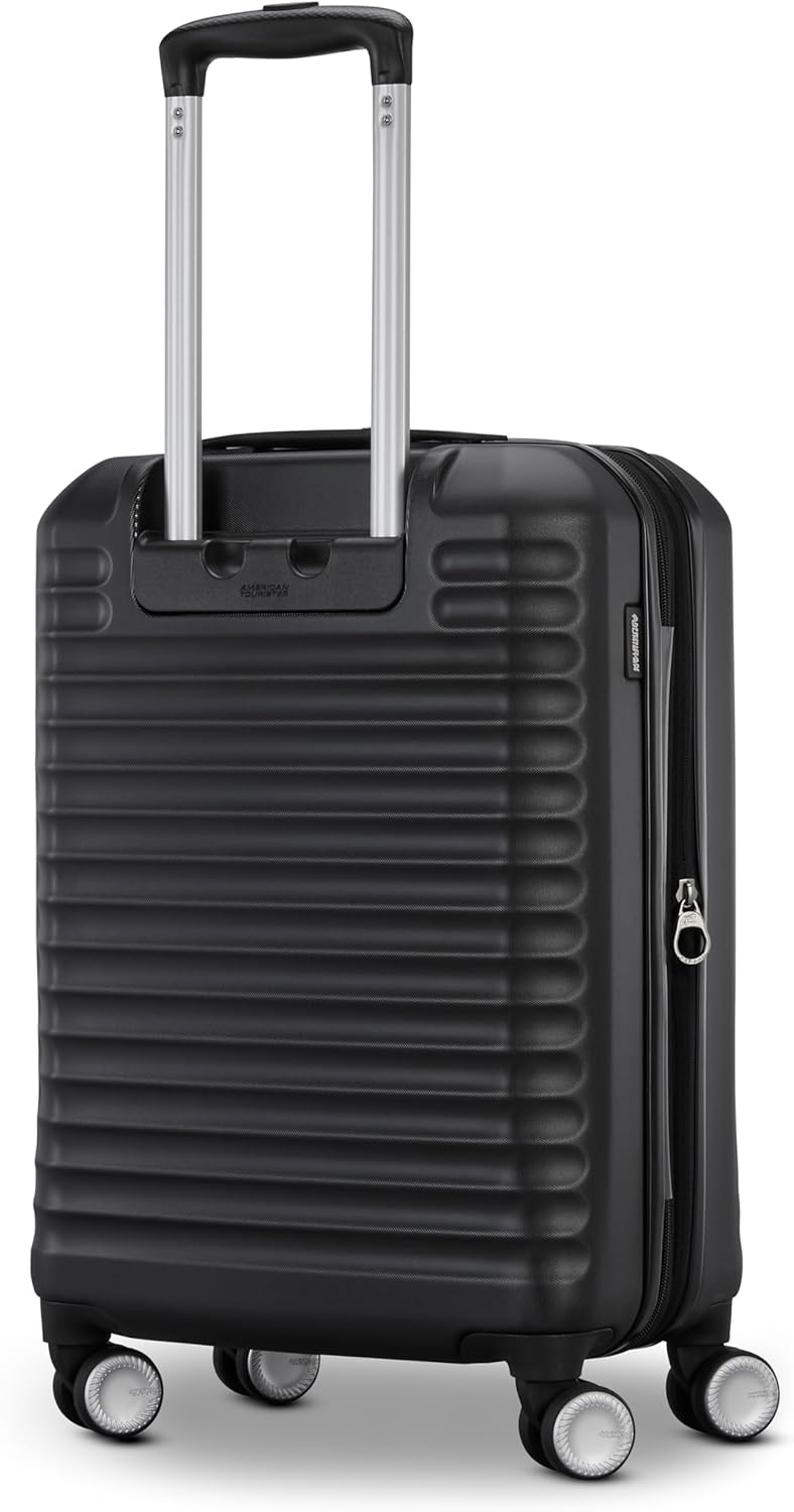 American Tourister Stratum 3.0 Carry-On Spinner, Airline Approved, Durable Hardside Luggage, Expands 1.5", RightHeight™ Adjustable Handle, Black