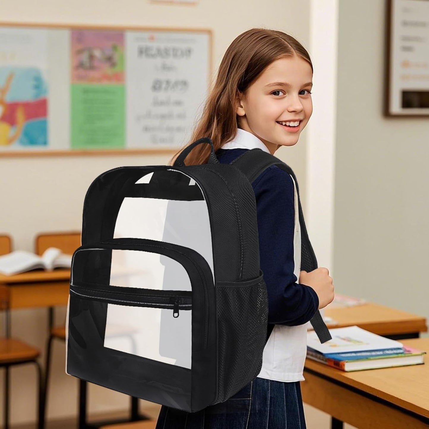 Clear Backpack for School, Heavy Duty Transparent Backpack with 0.6 mm PVC Bookbag 18 inch Clear Bag,Yellow