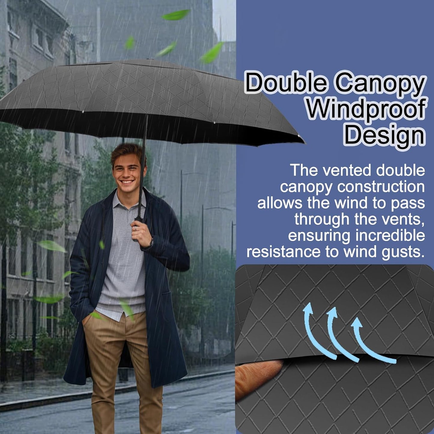 Satol 46/54/62 Inch Large Golf Umbrella, Windproof 10 Ribs Automatic Open/Close Oversize Double Canopy Vented Portable Folding Travel Umbrellas, UPF 50+ Sun & Rain Compact Umbrellas for Outdoor