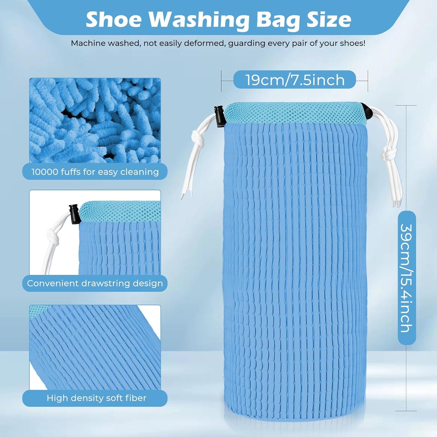2Pcs Shoe Washing Machine Bag, Reusable Shoe Laundry Bag, Sneaker Washing Machine Bags, Shoe Cleaning Wash Bag with 360° Cleaning Fibers & Adjustable Drawstring, Fits Most Shoes Washer (Blue)