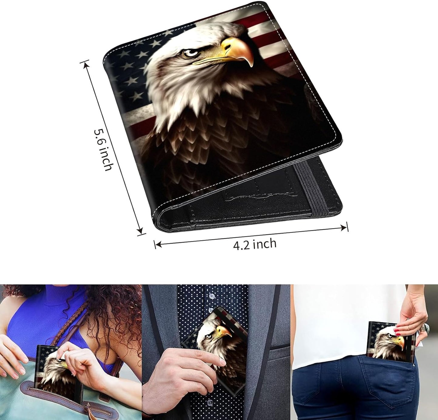 Passport Holder Cover Wallet Travel Essentials RFID Blocking Case Leather Passport Cover Wallet Vaccine Card Slot Organizer for Men Women, Flag Eagle