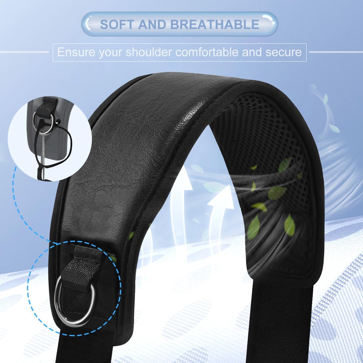 ZINZ 79" Bag Shoulder Strap with Ultra Cushion Breathable Pad,Durable Strap with Double Adjustable Buckles and Metal Hooks for D-ring Bags,Ideal for Individuals 5'11"and Taller,Black