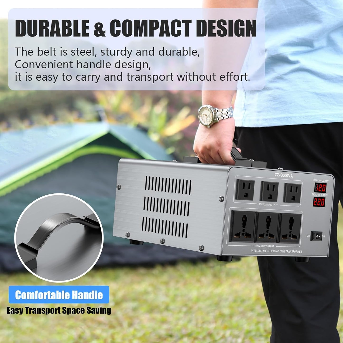 6000W Voltage Converter Auto Transformer,110/120/220/240V Heavy Duty Step Up/Down Power Converter Transformer with 3 US Outlets,3 Universal Outlets, LCD Display,Resettable Circuit Breaker Protection