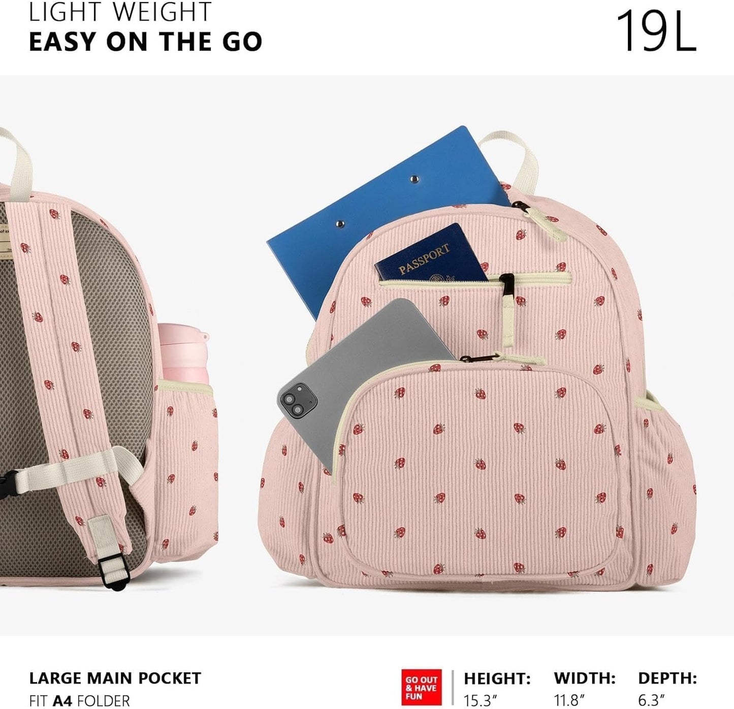 Corduroy Kids Backpack for Girls, Girls Backpack 5-9, Kindergarten Elementary School Bookbag for Girl 15.3" H Fit Folder
