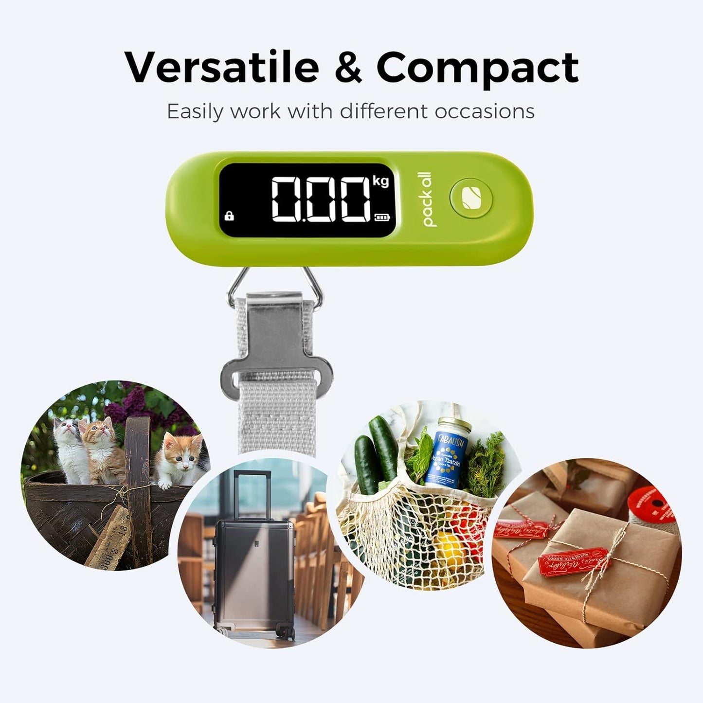 pack all 110 Lbs Luggage Scale, Digital Handheld Baggage Scale, Travel Suitcase Weight Scale with LCD Display, Battery Included, Apple Green