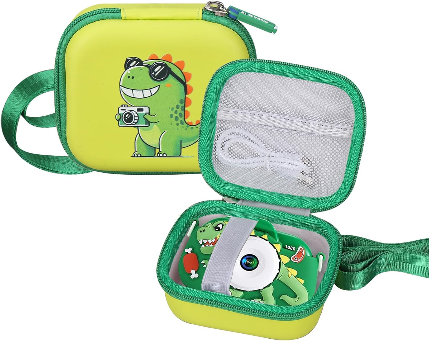 Kids Camera Case Compatible with YEEHAO/Goopow/Hangrui/Masterbee/OUTUVAS/GKTZ Digital Video Camera Toys Camcorder Storage Holder Carrying - Green Dinosaur(Case Only) (Green dinosaur)