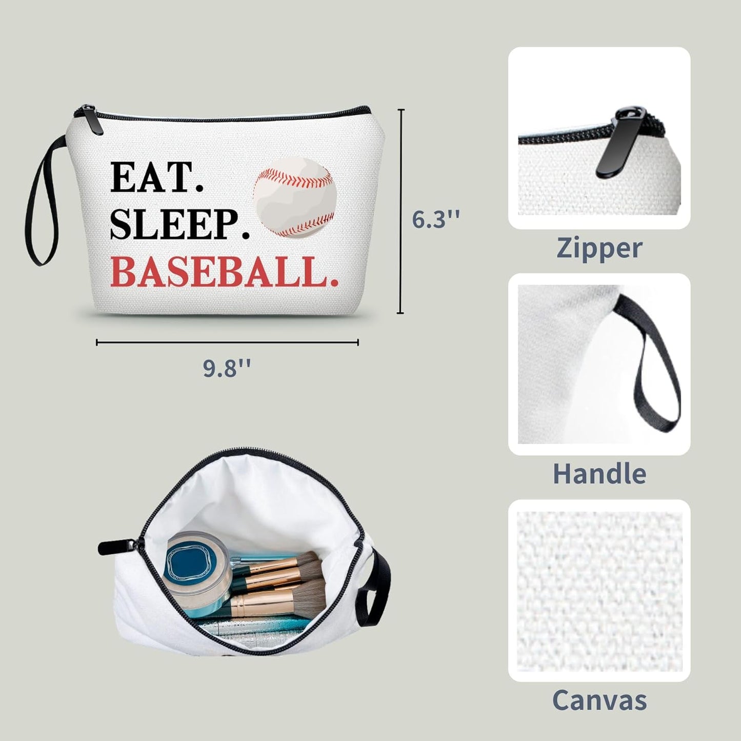 Baseball Themed Travel Makeup Bag, Multifunctional Cosmetic Case, Multicolour, Women's Gift for Mom, Sister, Friend, Travel/On-the-go, Daily Use, Toiletry