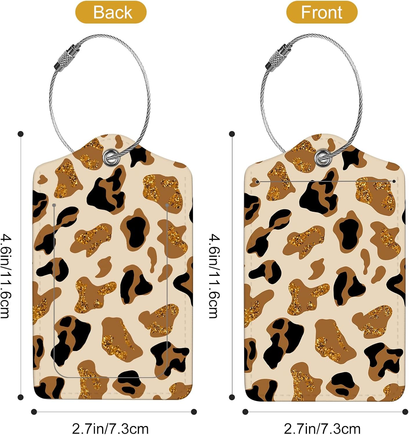 2Pack Luggage Tags for Suitcases, Cute Unique Pu Leather Cruise Luggage Tag with Privacy Cover ID Label Address Card and Metal Ring Suitable for Women Men Kids Travel Bag Brown Leopard Print
