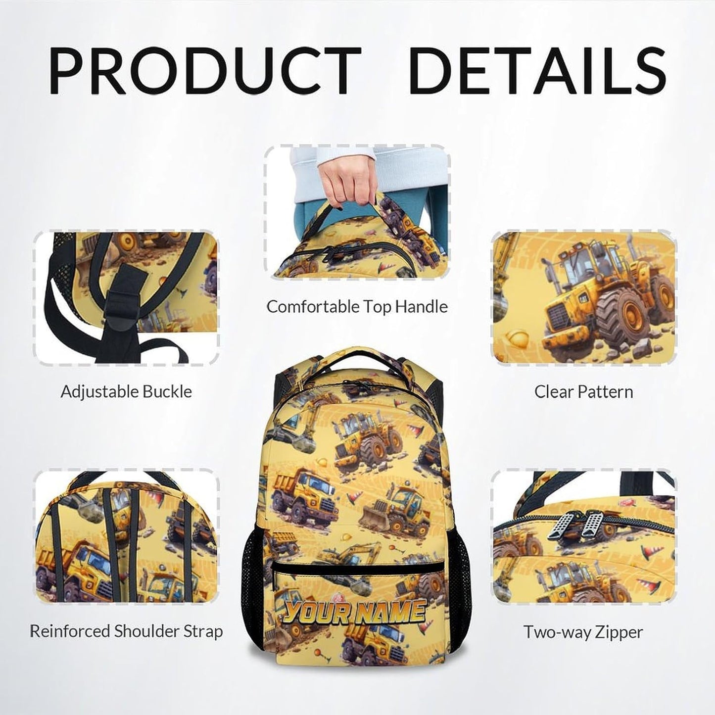 Backpack for Boys - Personalized Construction Backpacks with Name for Boys - Custom Toddler Bookbag Gifts for Son - Truck School Bag for Kindergarten/Preschool/Elementary(17 Inch)