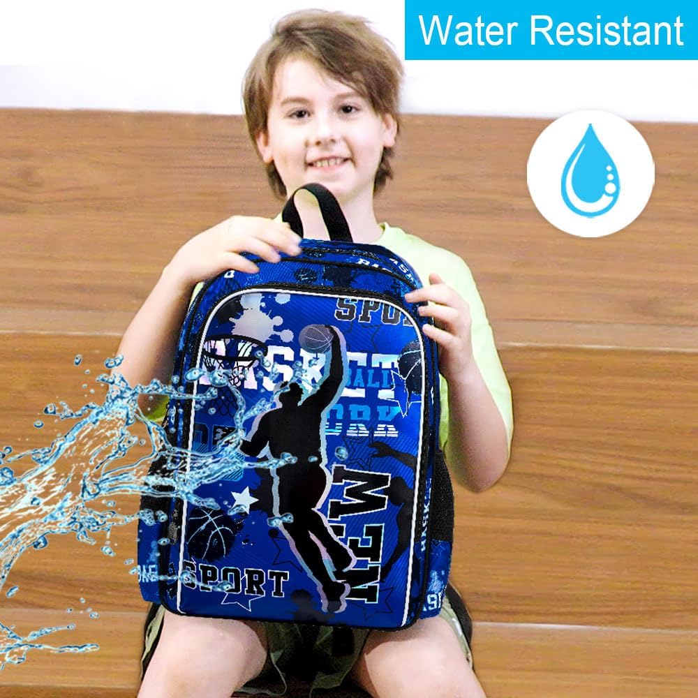 gxtvo 3PCS Boys Basketball Backpack, 17" Kids Bookbag with Lunch Box, Water Resistant Middle Elementary Preschool School Bag