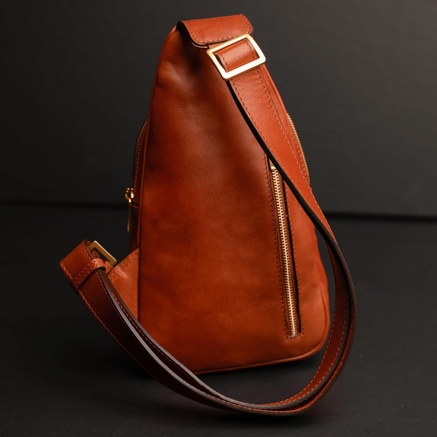 Time Resistance Leather Crossbody Bag - Brown Sling Bag - Messenger Bag for Men and Women - Handmade Shoulder Bag Backpack