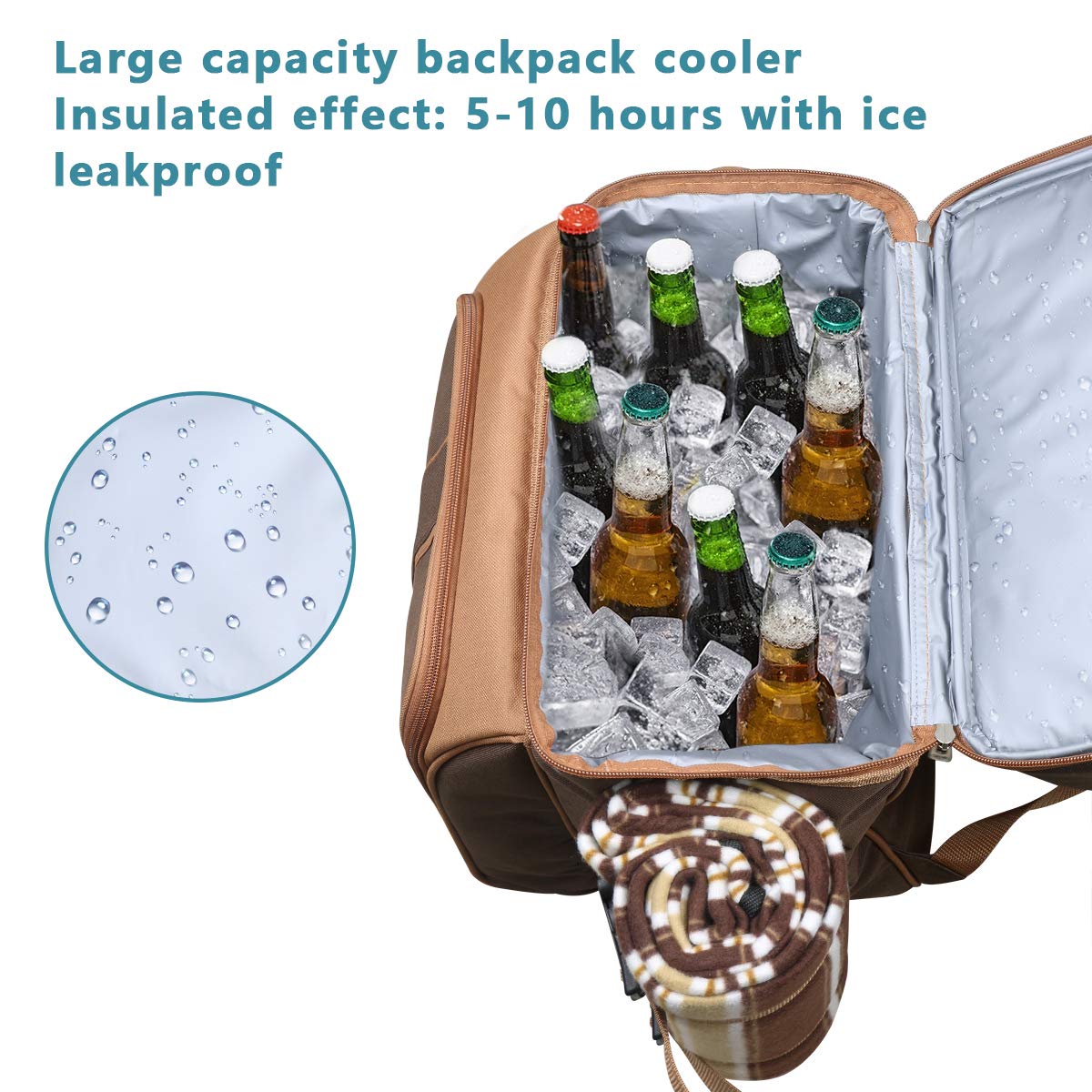 Hap Tim Picnic Basket Backpack for 4 Person with Insulated Leakproof Cooler Compartment, Wine
