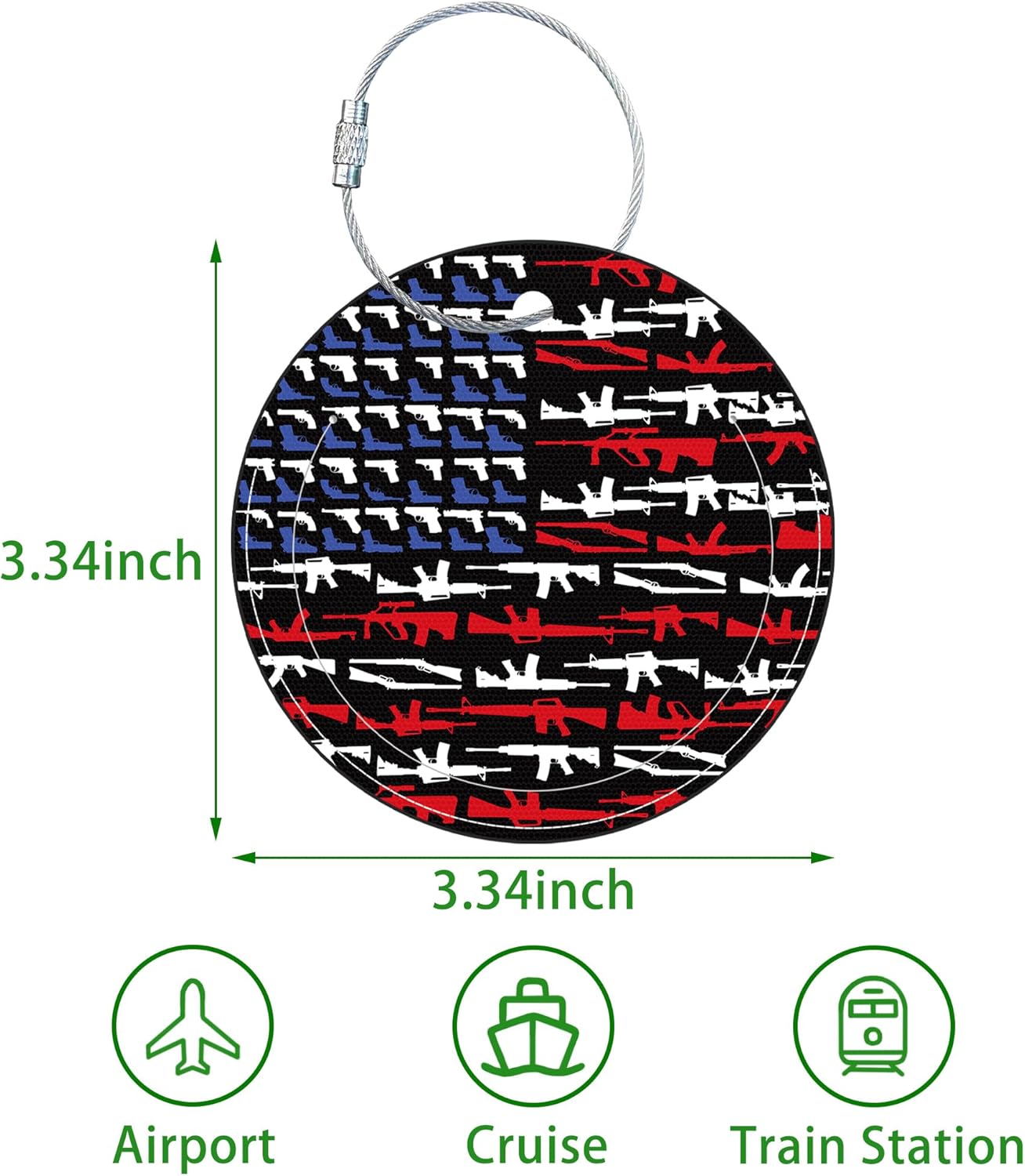 Round Cute Luggage Tags 2 Pack Us Flag Creative Baggage Tags,Cruise Travel Baggage Suitcases Tag with Stainless Steel Loop ID Tag Privacy Flap