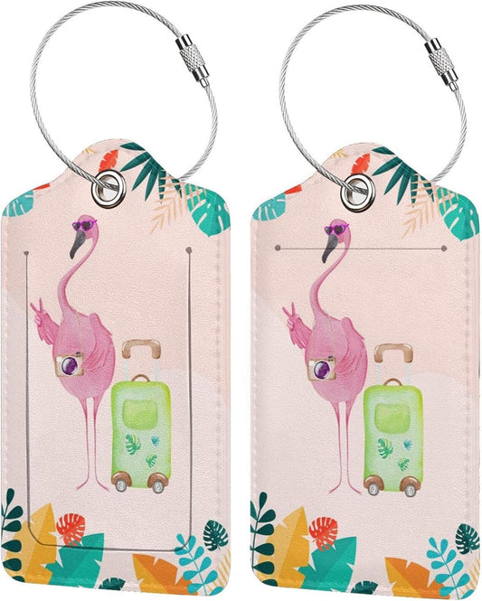Flamingo 2 Pcs Luggage Tags, Privacy Cover Id Label with Stainless Steel Loop and Address Card for Suitcases & Travel Bags