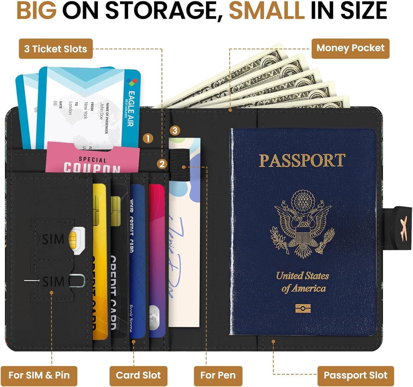 Passport Holder for Travel Essentials, RFID Blocking Leather Cover Wallet with Magnetic Closure, Aesthetic & Cute Passport Book Case for Women and Men - Crane