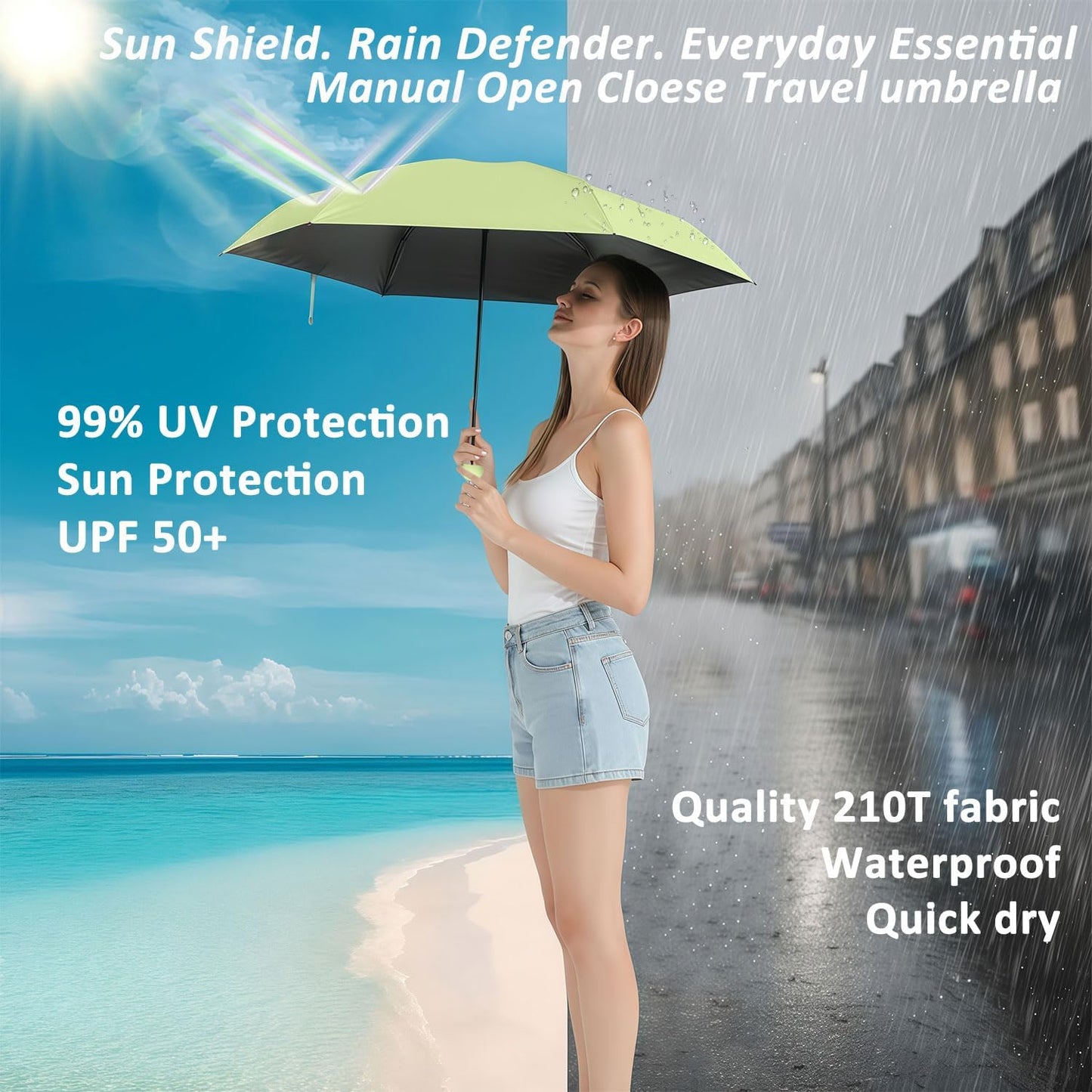 BAODINI Travel Essentials Mini Umbrella for Purse With Case Small Compact UV Sun Protection